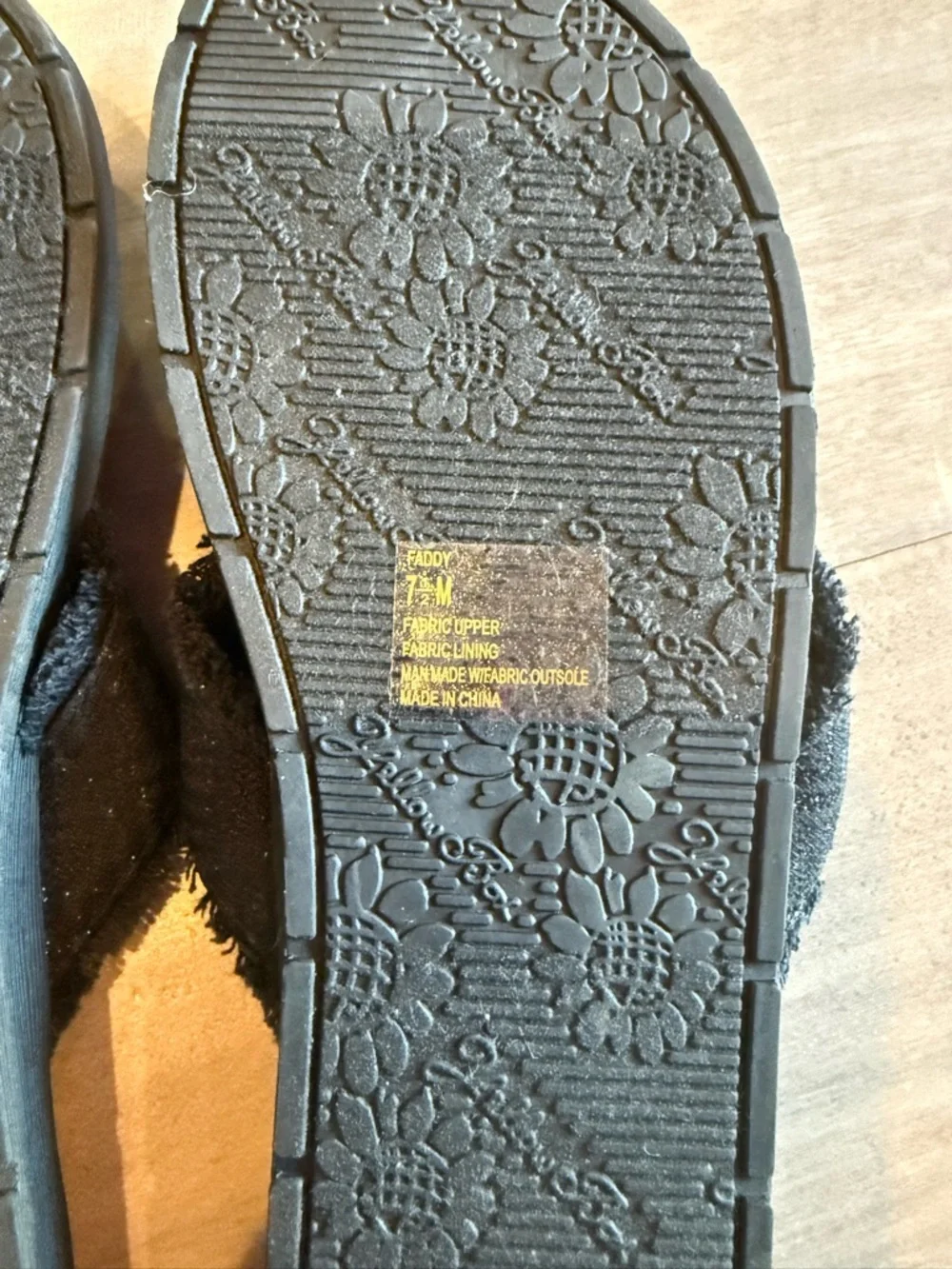 Yellow Box Black Frayed Fabric Thong Sandals - Picture 3 of 3